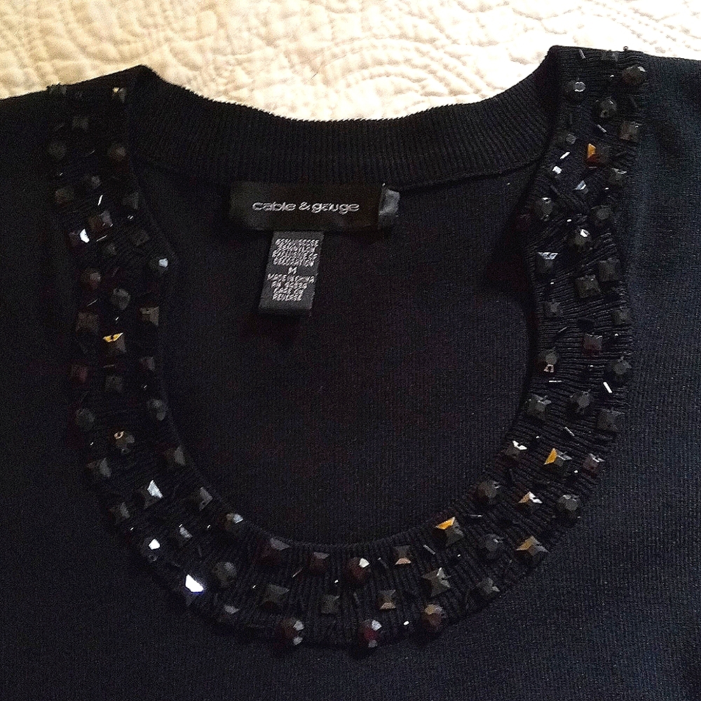 Black Sweater w/ Beaded Neckline